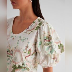 NWT Express Puff Sleeve Mixed Media Floral Top